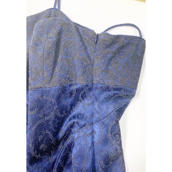 VTG Y2K Cynthia Cynthia Steffe Blue Damask Sweetheart Neck Romantic Dress Size 6 - Picture 6 of 16